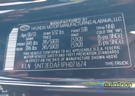 2023 Hyundai Santa Cruz Limited z USA, uszkodzony, nr VIN 5NTJEDAF1PH071674